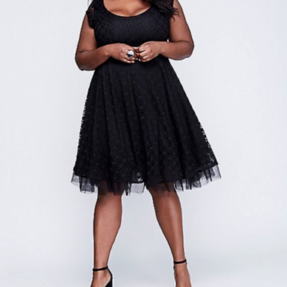 Lane Bryant Black polka dot dress with tulle bottom.  Worn once!
